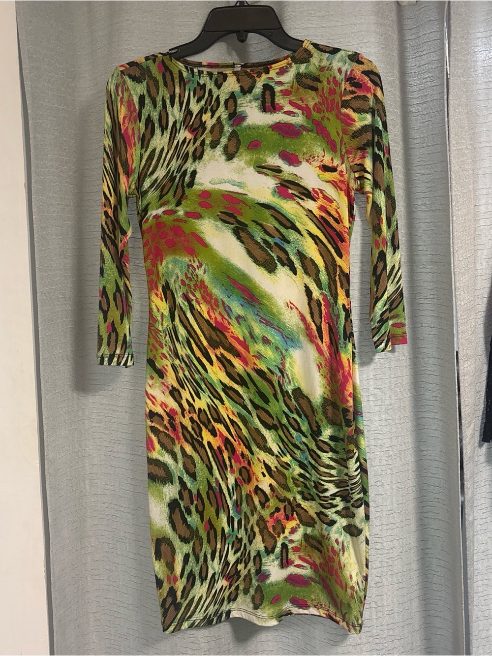 Vibrant Multicolor Animal Print Long Sleeve Dress Body Dress
